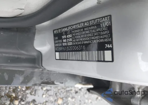 2002 Mercedes-Benz C 240 from USA, damaged, VIN WDBRF61J52E006316